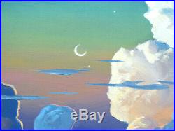 Vintage William HAWKINS Moon Clouds Large 16x20 Canvas Oil Painting Art Original