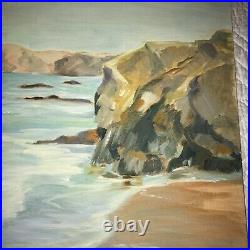 Vintage beach seascape coast ocean hand painted oil original PAINTING by Pauls
