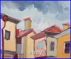 Vintage expressionist oil painting cityscape