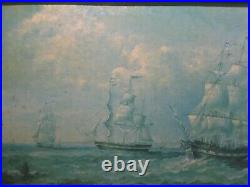 Vintage gilt framed original oil painting on canvas seascape maritime rough sea