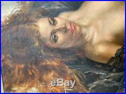 Vintage original oil on canvas painting of nude woman