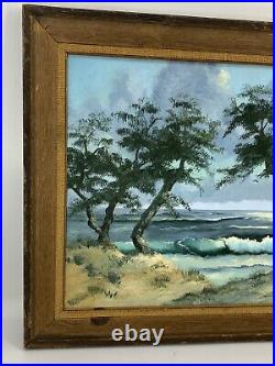Vtg 1970's Cypress Tree California Coast Beach Seascape Oil Painting Signed