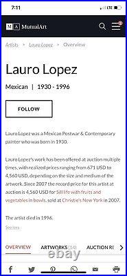 Vtg 1984 Original Lauro Lopez Signed OOAK Oil On Canvas Lg Framed Painting