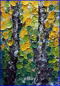 WATER Lilies Bloom Birch Trees Original Palette Impasto Oil Painting on Canvas