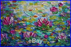 WATER Lily FLOWERS Original Abstract Oil Painting on Canvas Art by Luiza Vizoli
