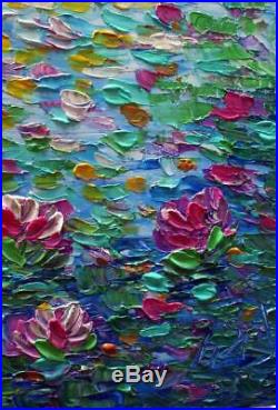 WATER Lily FLOWERS Original Abstract Oil Painting on Canvas Art by Luiza Vizoli