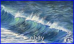 Waves In The Ocean Seascape Original Oil Painting 30x18 Handmade Art. Gift