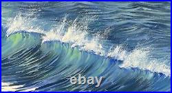 Waves In The Ocean Seascape Original Oil Painting 30x18 Handmade Art. Gift