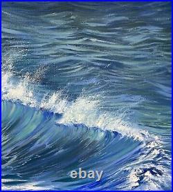 Waves In The Ocean Seascape Original Oil Painting 30x18 Handmade Art. Gift