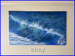 Waves In The Ocean Seascape Original Oil Painting 30x18 Handmade Art. Gift