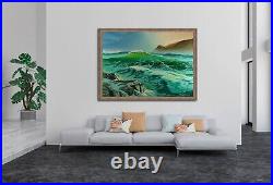 Waves Painting Oil on Canvas Original Art Cliff Painting Seascape Artwork Ocean