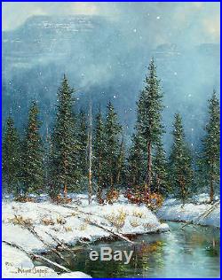 Wayne Cooper Untitled Original Oil Painting on Canvas 1990 winter pine trees