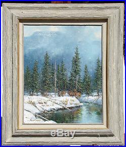 Wayne Cooper Untitled Original Oil Painting on Canvas 1990 winter pine trees