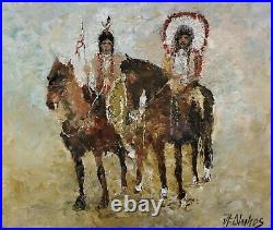 Western Indian Native American History Horses ORIGINAL OIL Painting ANDRE DLUHOS
