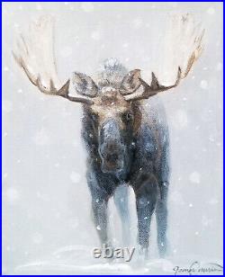 Western Winter Moose Painting Original Oil on Canvas Signed by Artist