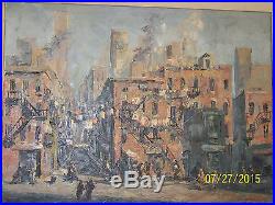 William A. Falkler Original Oil On Canvas Large Abstract Street Scene