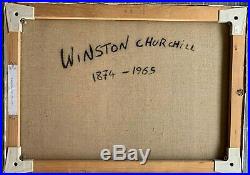 Winston Churchill -vintage canvas Oil Painting Original rare art -Hand signed
