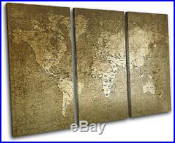 World Old Green/Black Maps Flags TREBLE CANVAS WALL ART Picture Print VA