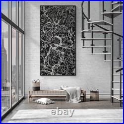 XXL Jackson Pollock Style Black & Silver Abstract Canvas Handmade Art 59x30