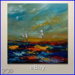 XXL Large Abstract Original Canvas Art Wall decor Boat Painting Seascape #520
