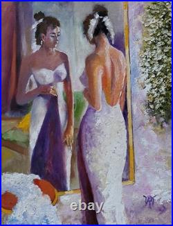 YARY DLUHOS Woman Female Figure Girl Mirror Dress Original Art Oil Painting