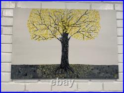 Yellow Tree With Squirrel Abstract Painting On Canvas
